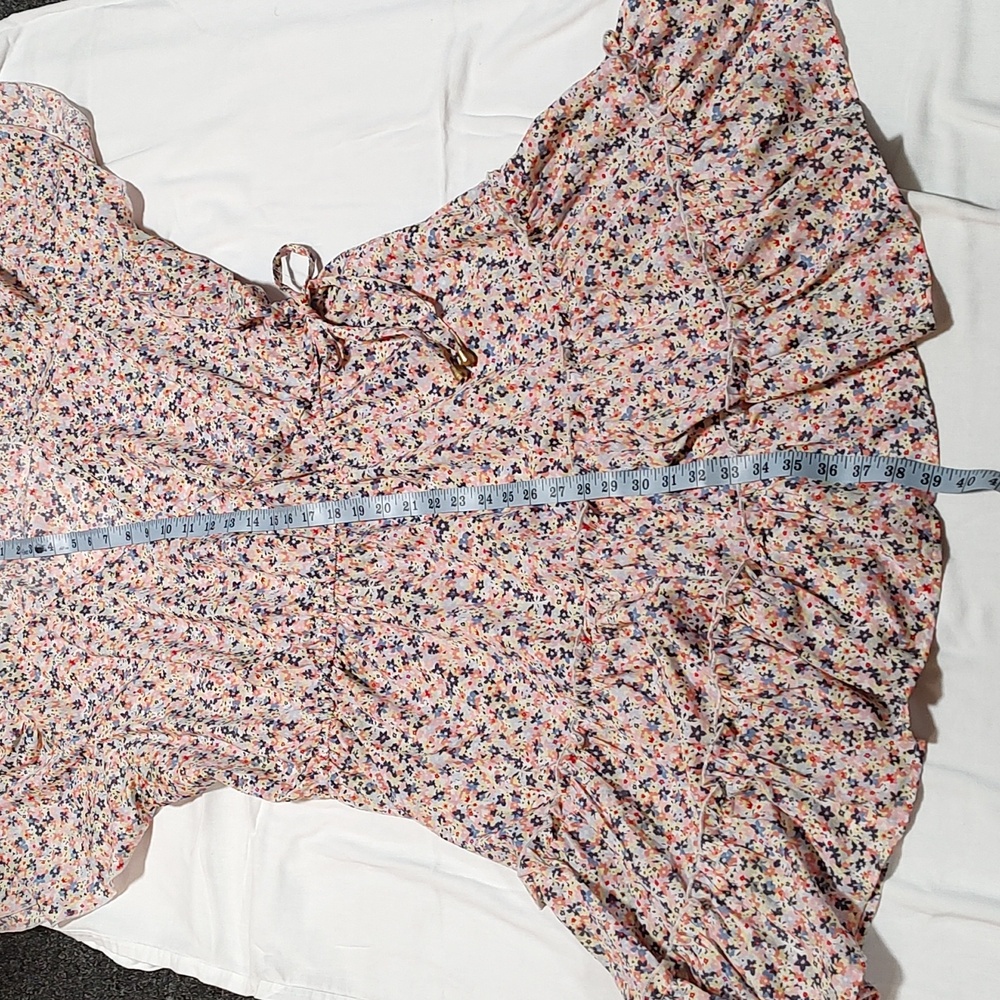 Ladies Blue/Pink Floral Dress with Flutter Sleeves Size 2x - Picture 9 of 11